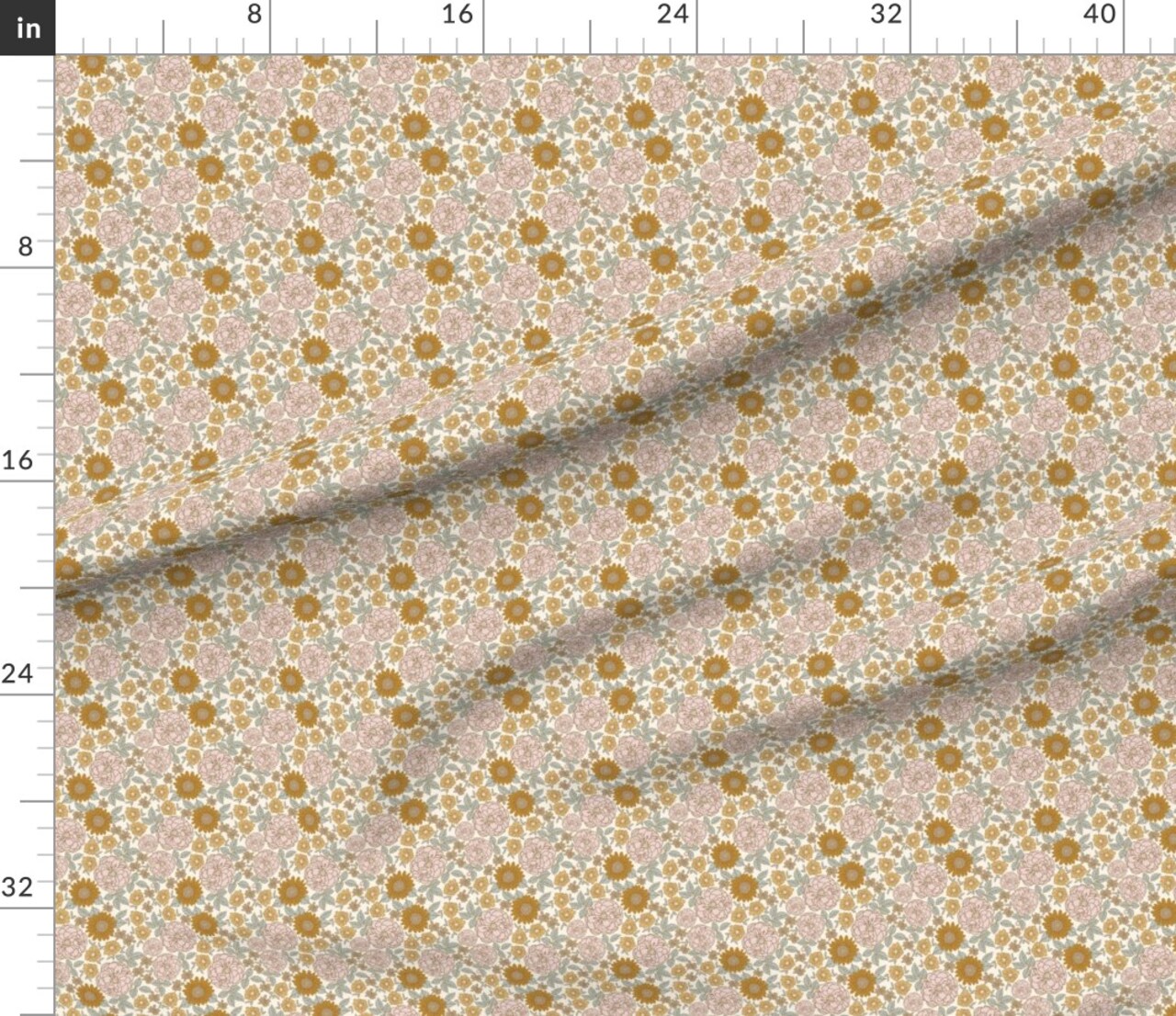 Golden Girl Flower Floral Retro Rose Fall Sunflower Bloom Custom Printed Fabric by Spoonflower Various Fabrics by the Yard or Fat Quarter